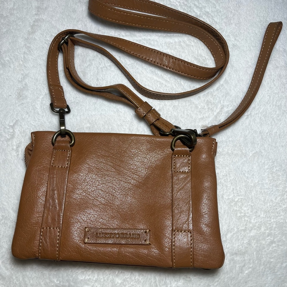 Lucky Brand Brown Textured Leather Crossbody Adjustable Strap